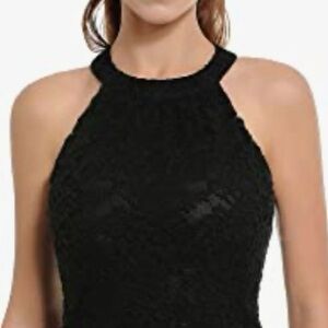 Cable & Gauge Women’s Sleeveless Halter Lined Laced Top Black Size Large